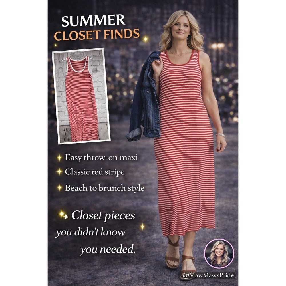 West Loop Red White‎ Stripe Maxi Dress Sleeveless Tank Casual Summer Large